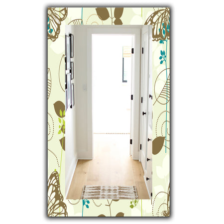 Vintage Blue Butterfly On Brown Leaves - Traditional Mirror - Frameless Wall Mirror