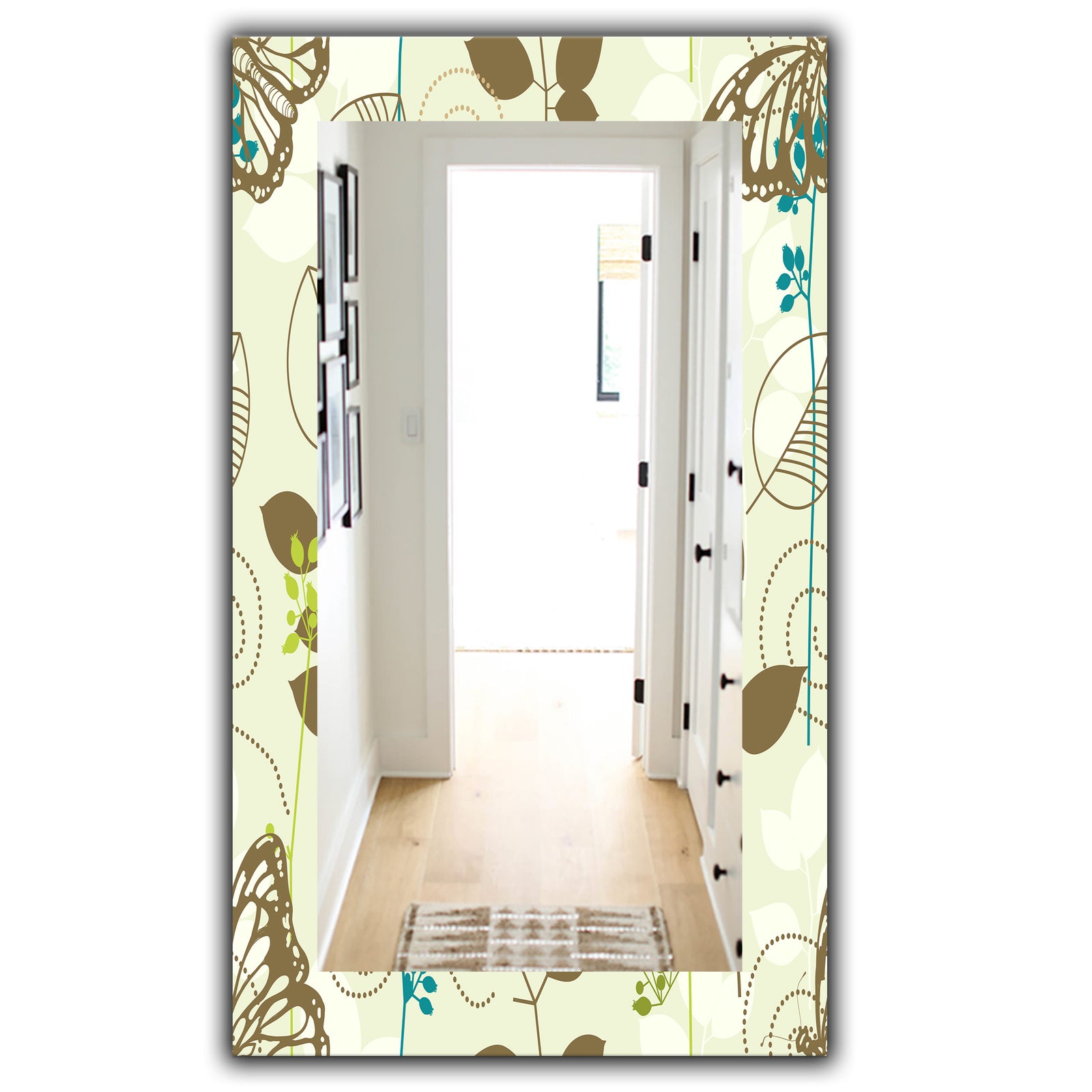 Vintage Blue Butterfly On Brown Leaves - Traditional Mirror - Frameless Wall Mirror