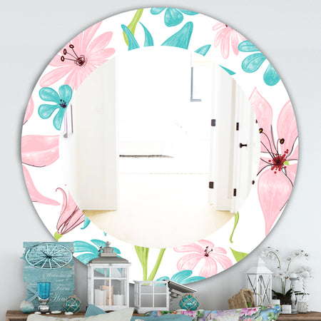 Pink Blossom 32 - Traditional Mirror - Frameless Oval or Round Wall Mirror