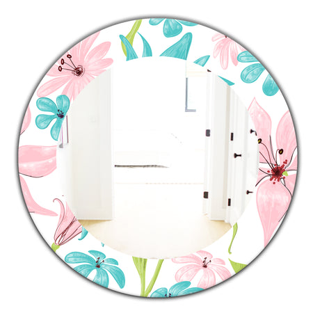 Pink Blossom 32 - Traditional Mirror - Frameless Oval or Round Wall Mirror