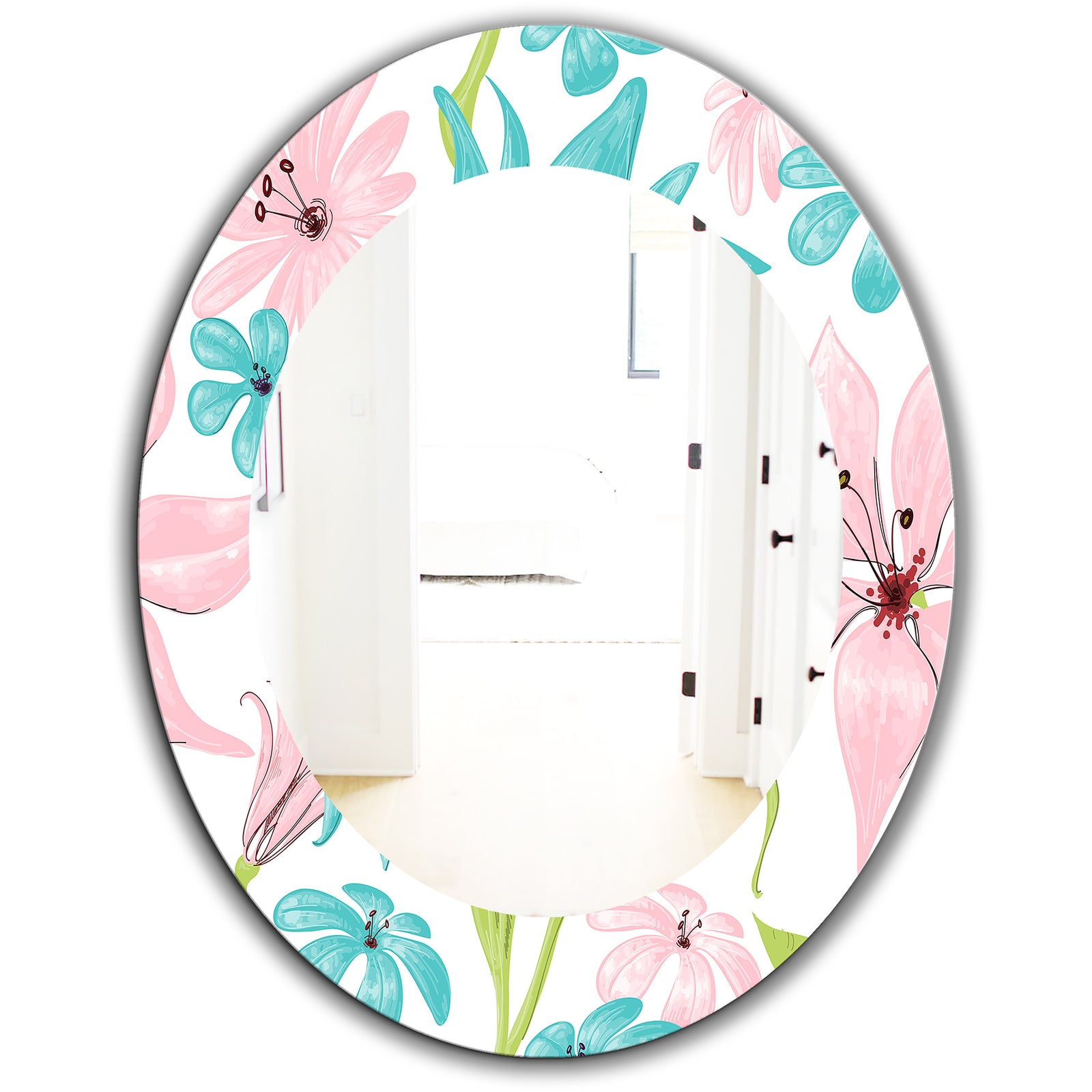 Pink Blossom 32 - Traditional Mirror - Frameless Oval or Round Wall Mirror