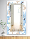 Drawing Of Blue Flowers With Little Bird - Traditional Mirror - Frameless Wall Mirror