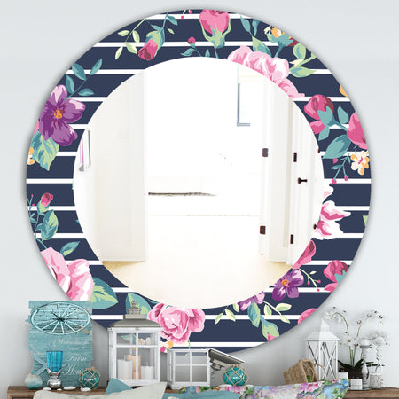 Pink Blossom 33 - Traditional Mirror - Frameless Oval or Round Wall Mirror
