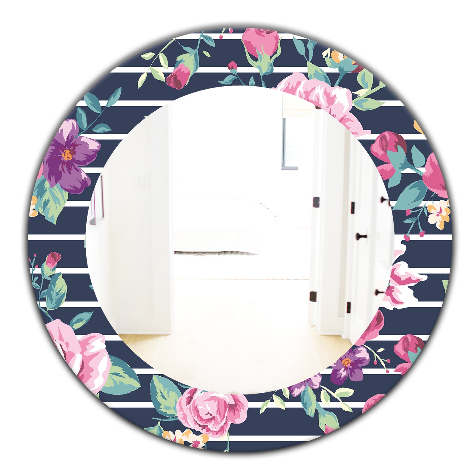 Pink Blossom 33 - Traditional Mirror - Frameless Oval or Round Wall Mirror