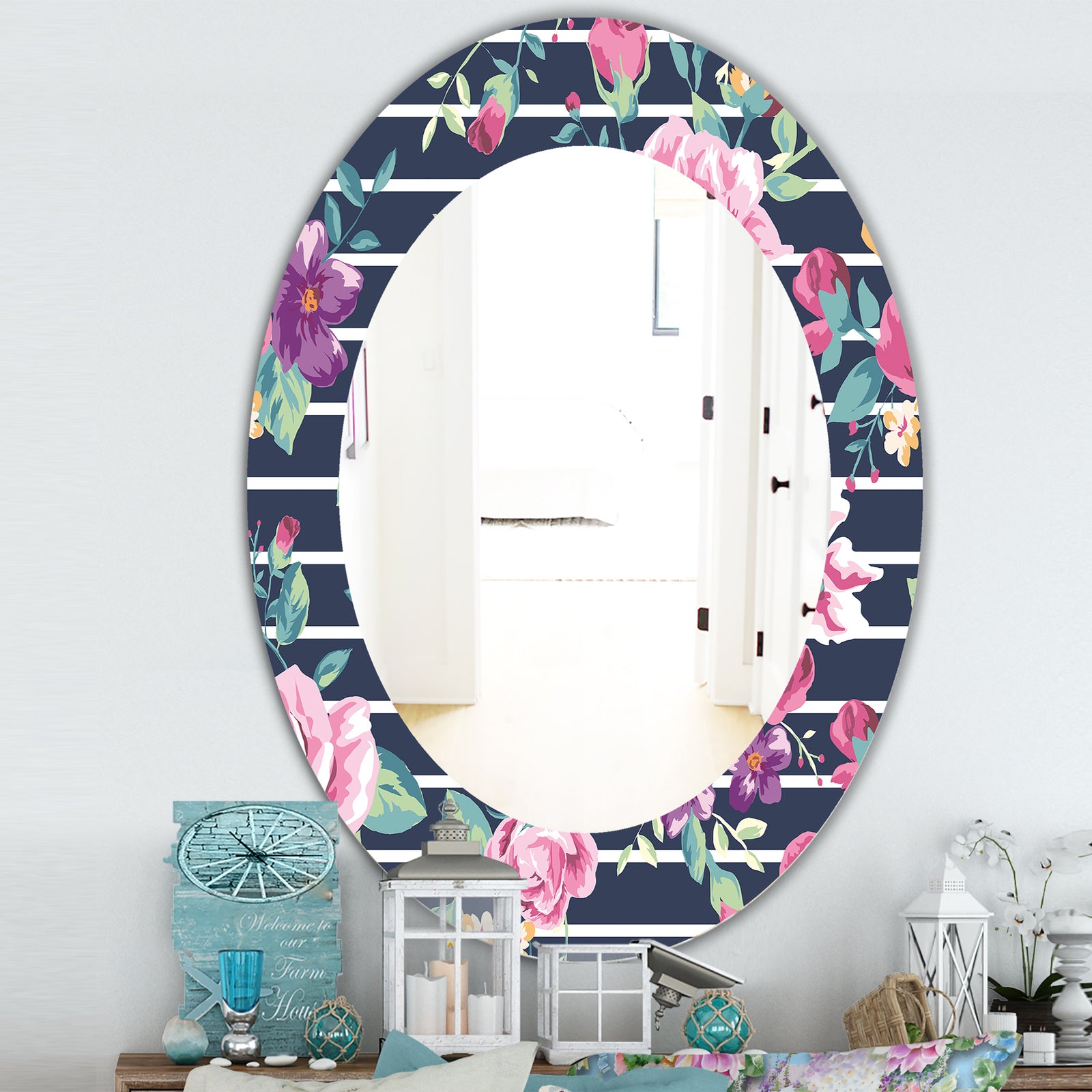 Pink Blossom 33 - Traditional Mirror - Frameless Oval or Round Wall Mirror