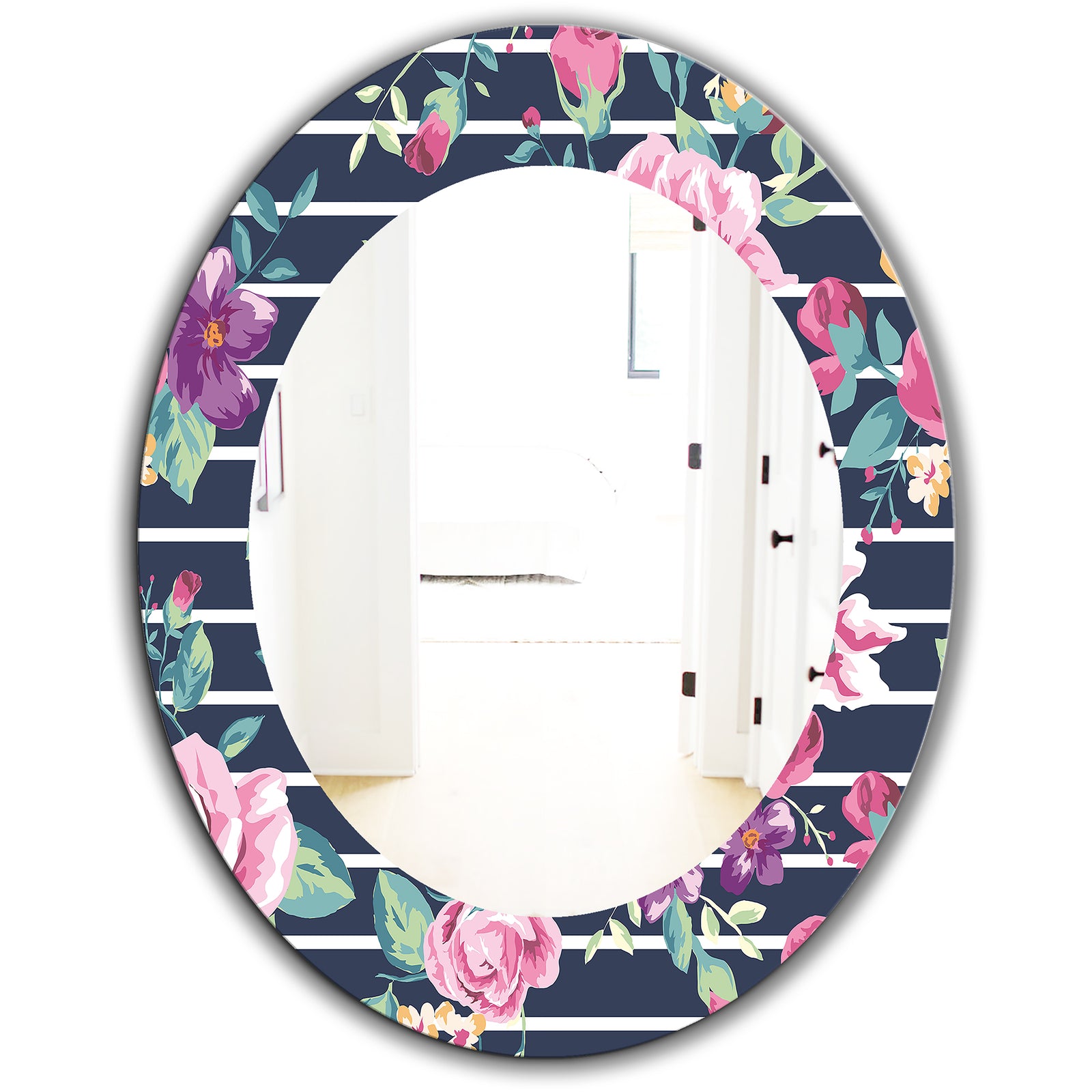 Pink Blossom 33 - Traditional Mirror - Frameless Oval or Round Wall Mirror