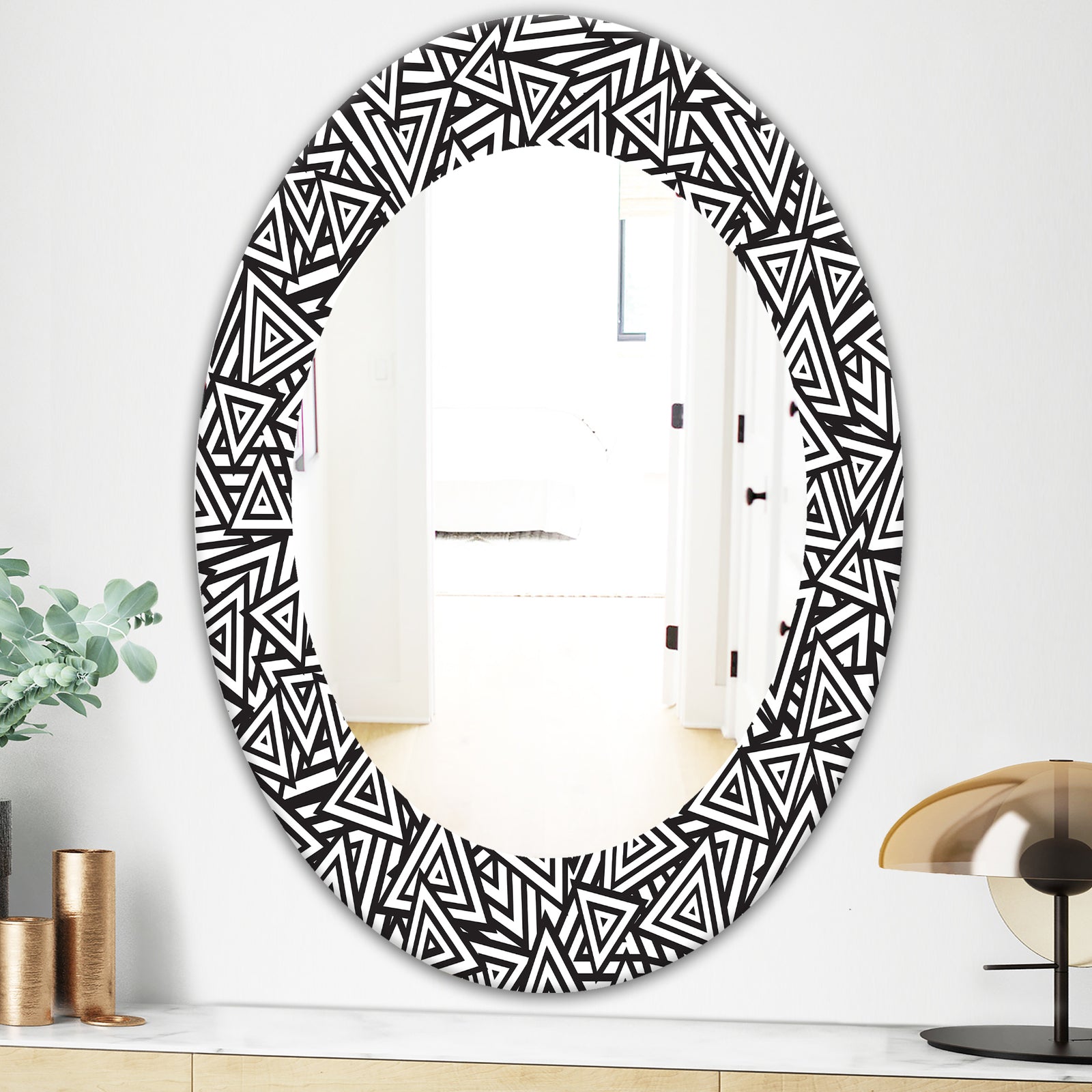 Black & White 3 - Modern Mirror - Frameless Contemporary Oval or Round Wall Mirror