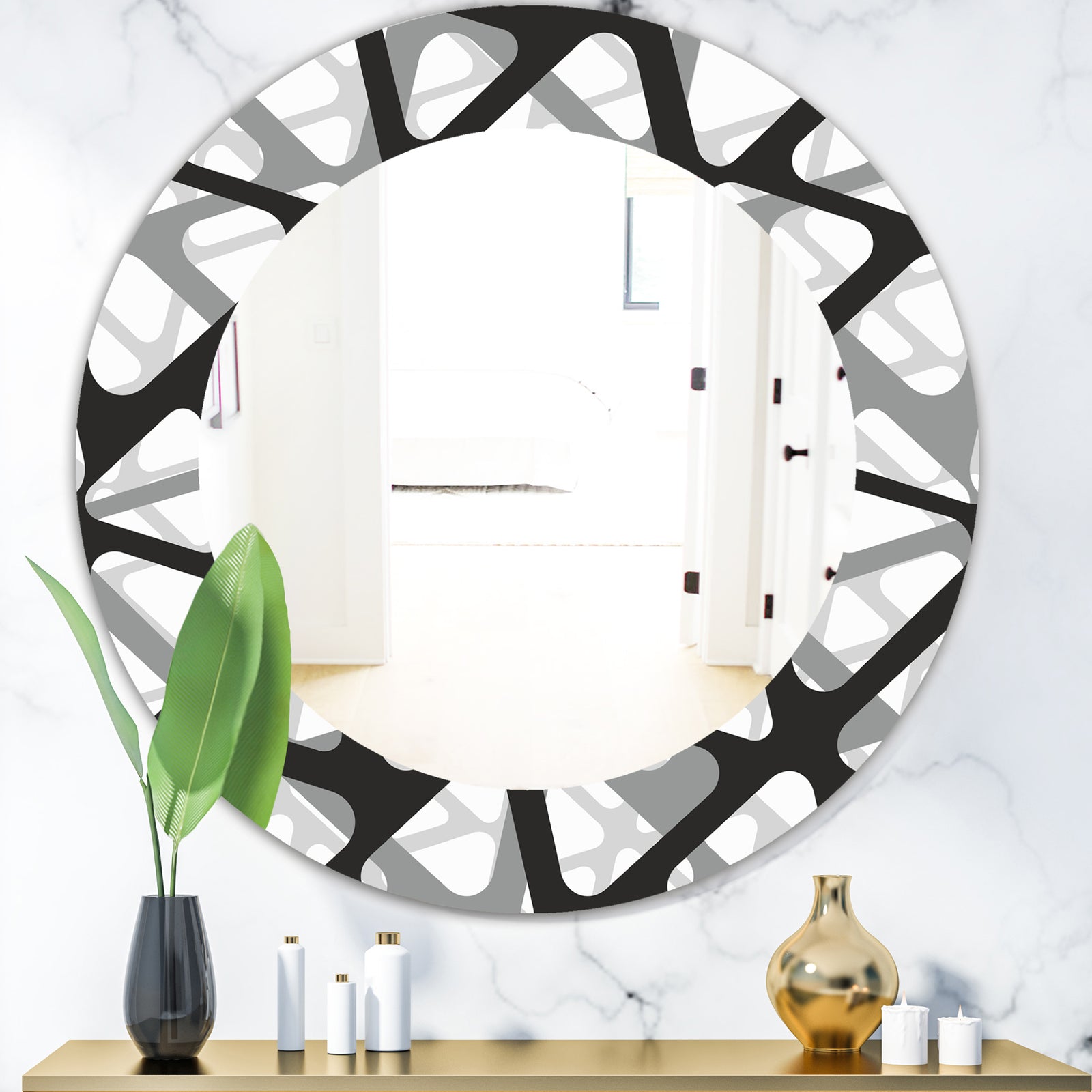 Black & White 4 - Mid-Century Modern Mirror - Frameless Oval or Round Wall Mirror