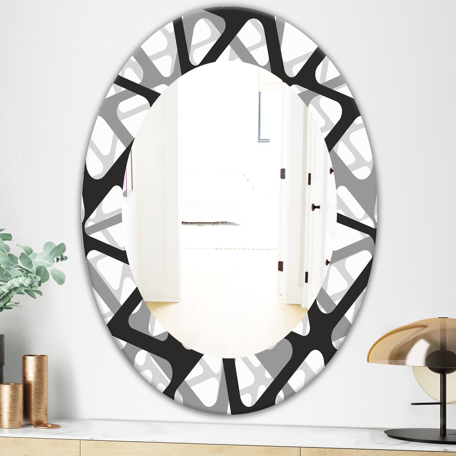 Black & White 4 - Mid-Century Modern Mirror - Frameless Oval or Round Wall Mirror