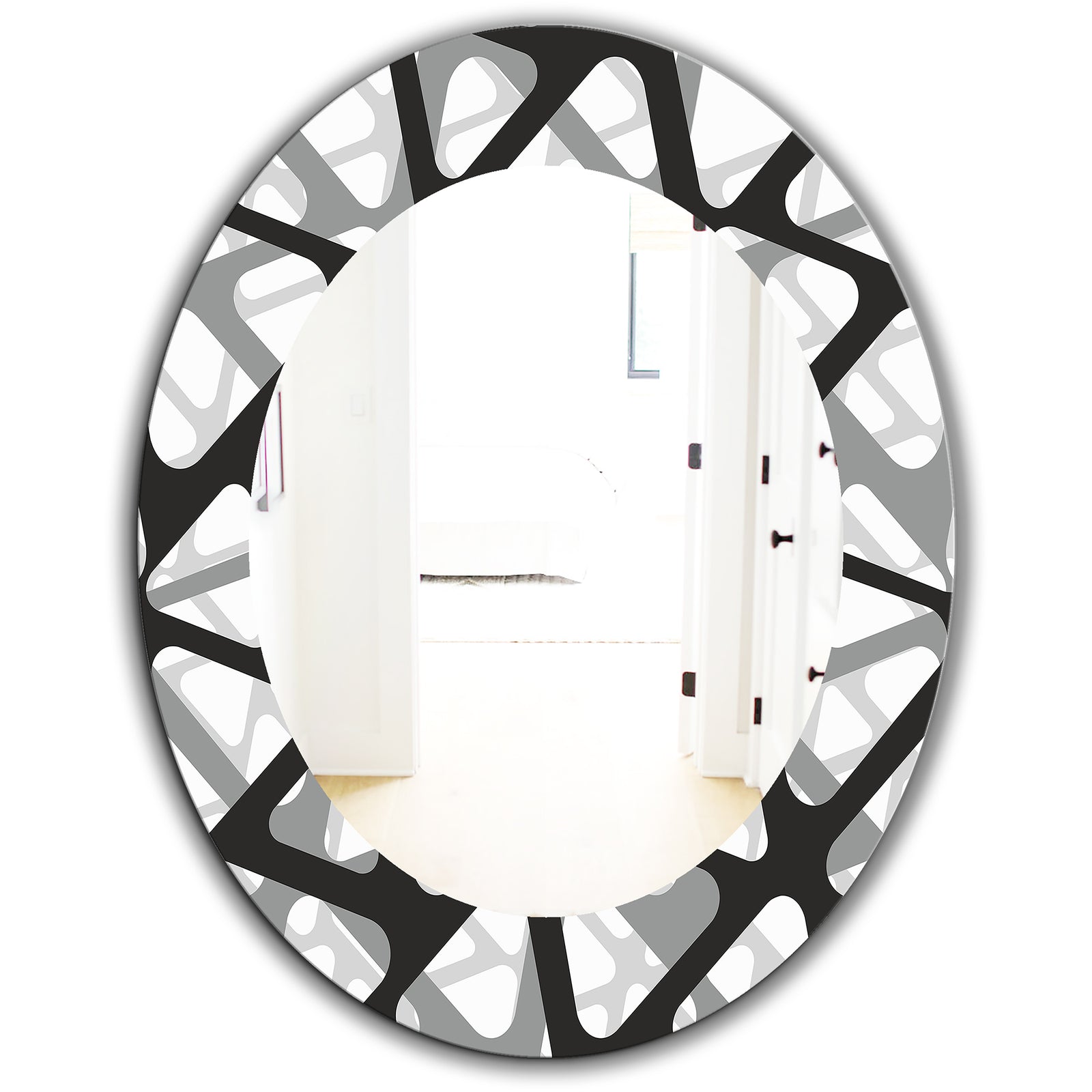Black & White 4 - Mid-Century Modern Mirror - Frameless Oval or Round Wall Mirror