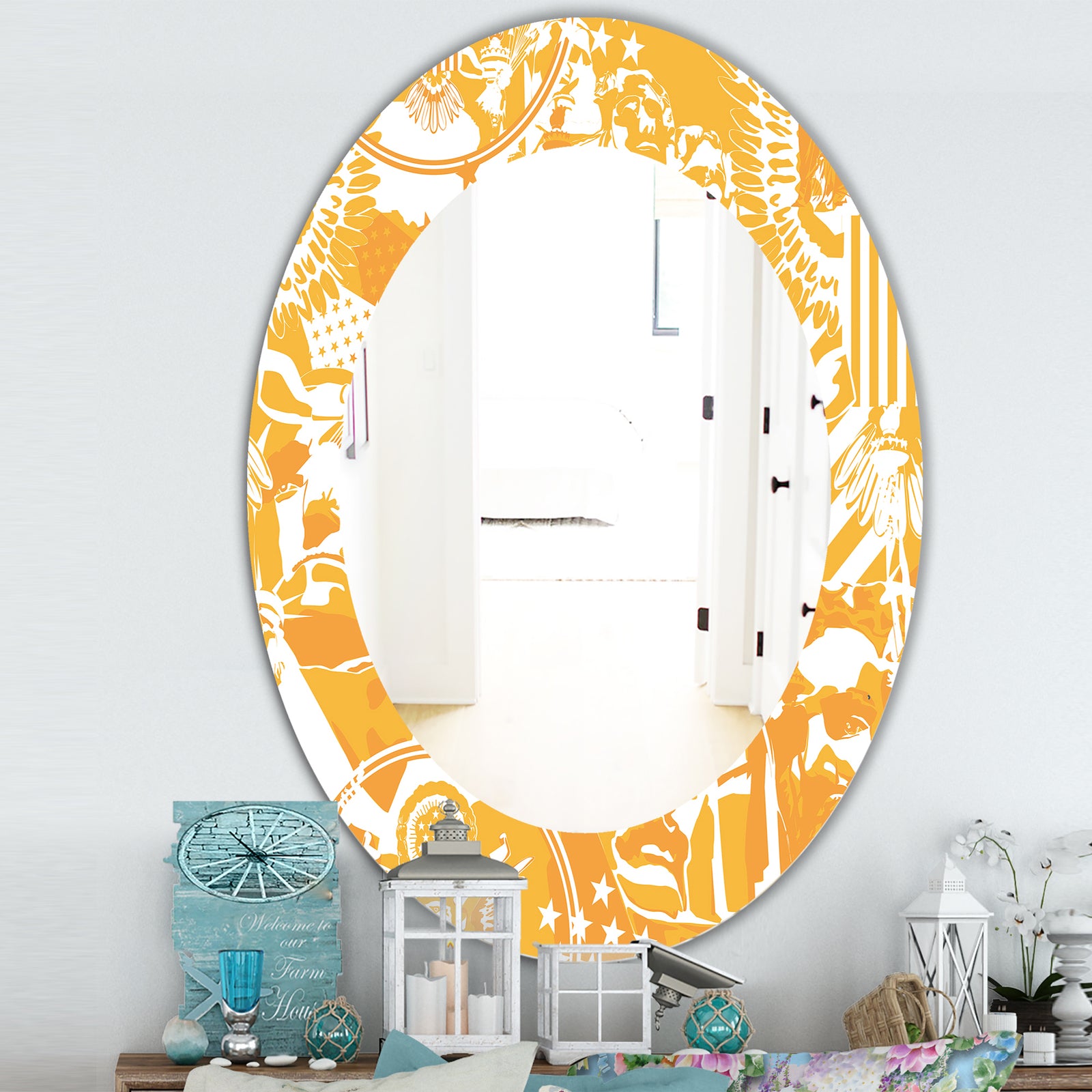 Retro Us Statue Of Liberty Eagle - Traditional Mirror - Frameless Oval or Round Wall Mirror