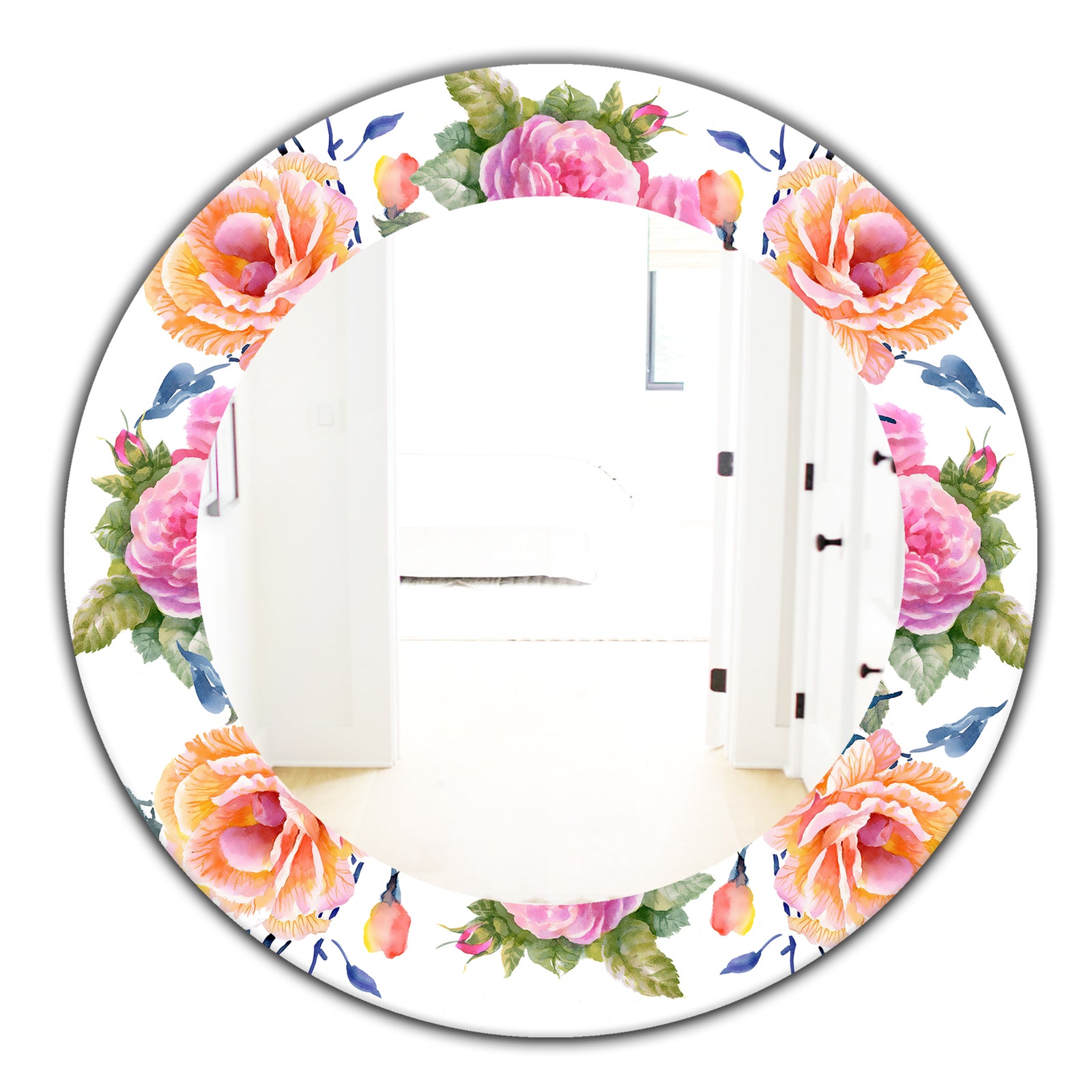Pink Blossom 34 - Traditional Mirror - Frameless Oval or Round Wall Mirror