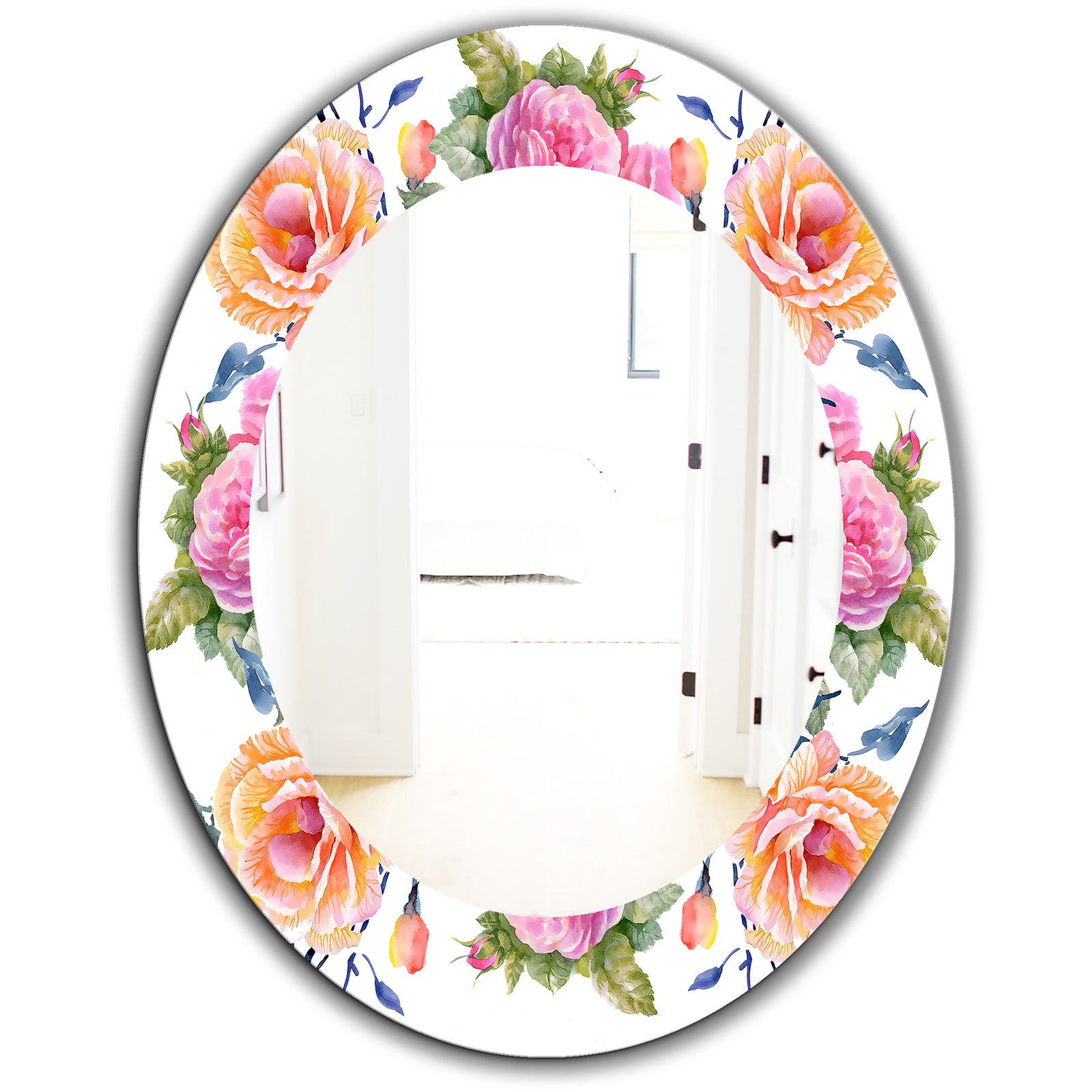 Pink Blossom 34 - Traditional Mirror - Frameless Oval or Round Wall Mirror