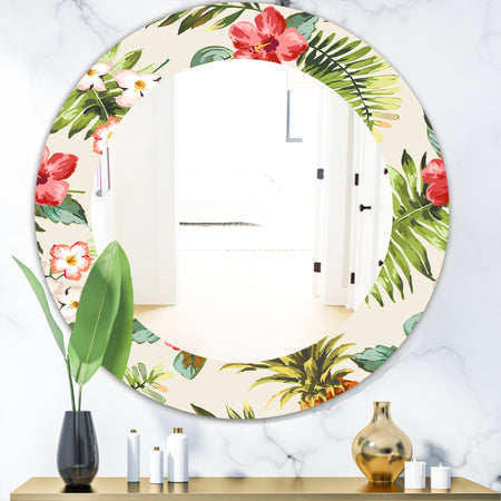 Tropical Mood Pineapple 7 - Bohemian and Eclectic Mirror - Frameless Oval or Round Wall Mirror
