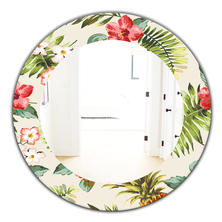 Tropical Mood Pineapple 7 - Bohemian and Eclectic Mirror - Frameless Oval or Round Wall Mirror