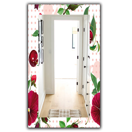 Pansies Cherries and Roses On Pink Dotted - Traditional Mirror - Frameless Wall Mirror