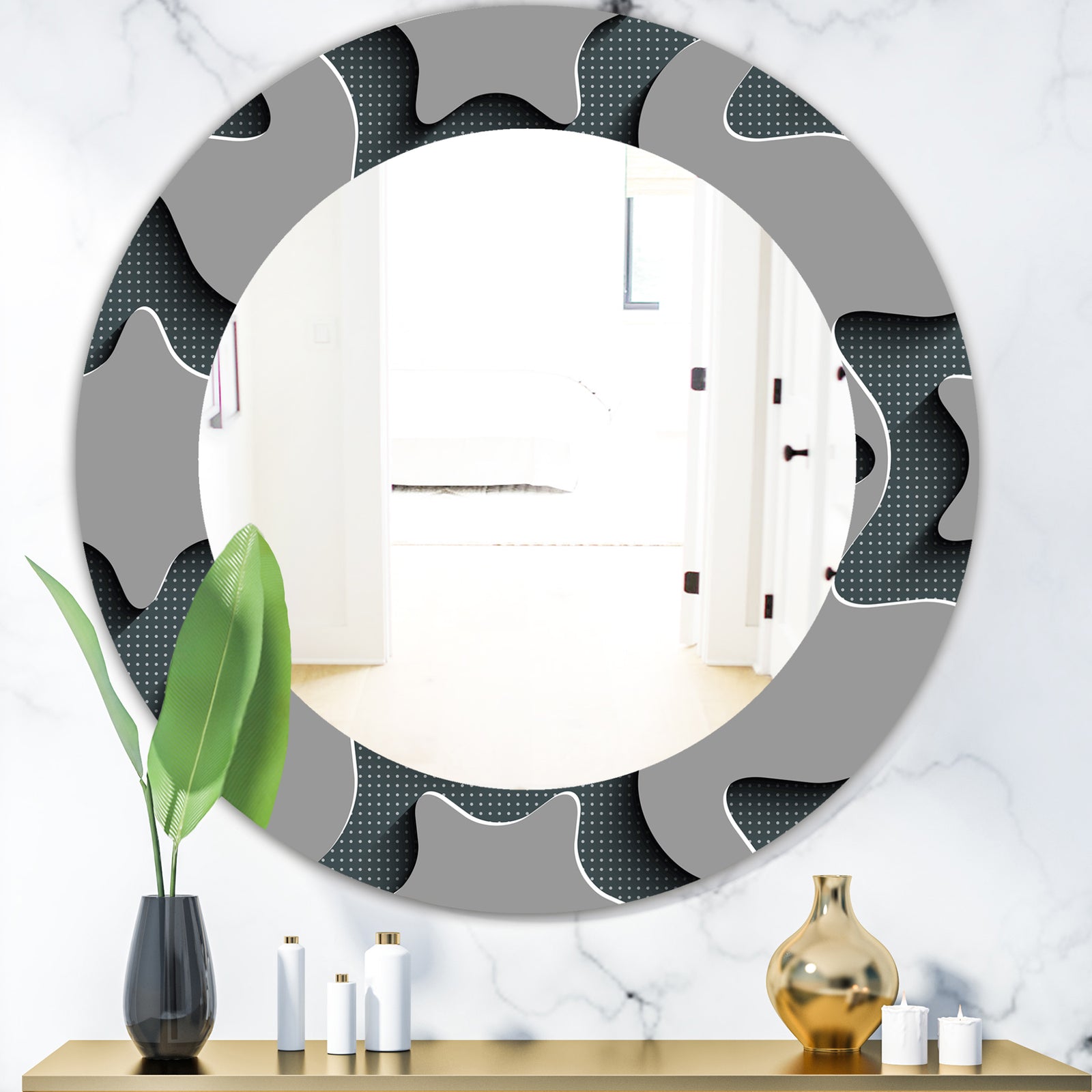 Starshaped Abstract Technology - Mid-Century Mirror - Oval or Round Wall Mirror