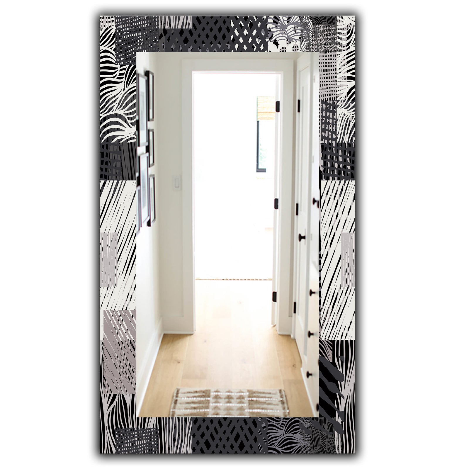 Handdrawn Vintage Lines In Shades Of Gray - Bohemian and Eclectic Mirror - Modern Wall Mirror