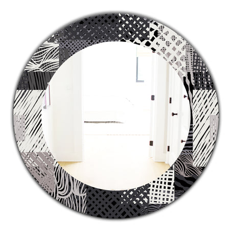 Handdrawn Vintage Lines In Shades Of Gray - Bohemian and Eclectic Mirror - Oval or Round Wall Mirror
