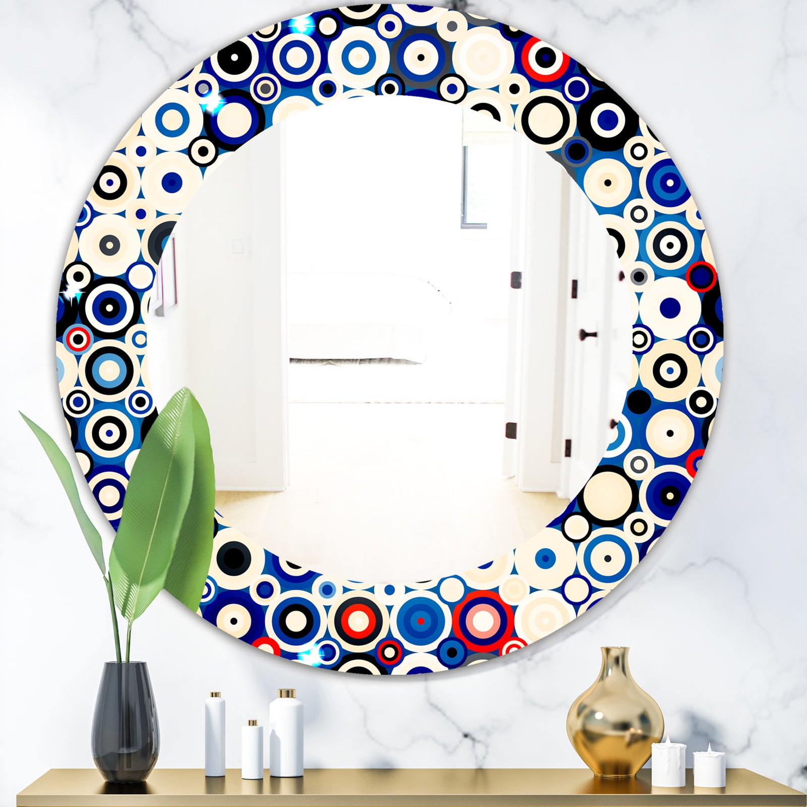 Retro Stars and Dots In Disco Style - Bohemian and Eclectic Mirror - Oval or Round Wall Mirror