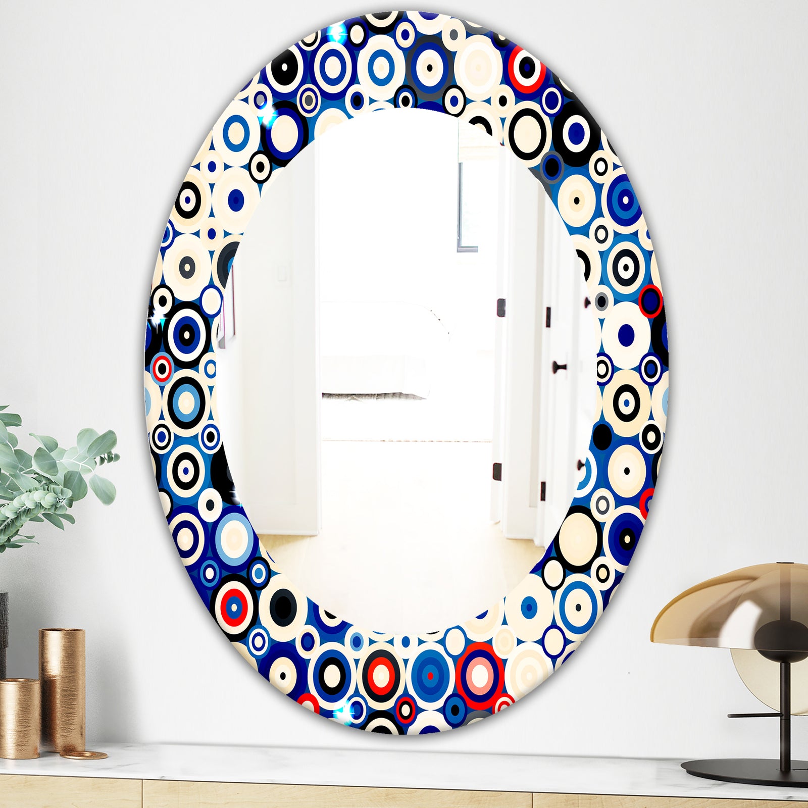 Retro Stars and Dots In Disco Style - Bohemian and Eclectic Mirror - Oval or Round Wall Mirror