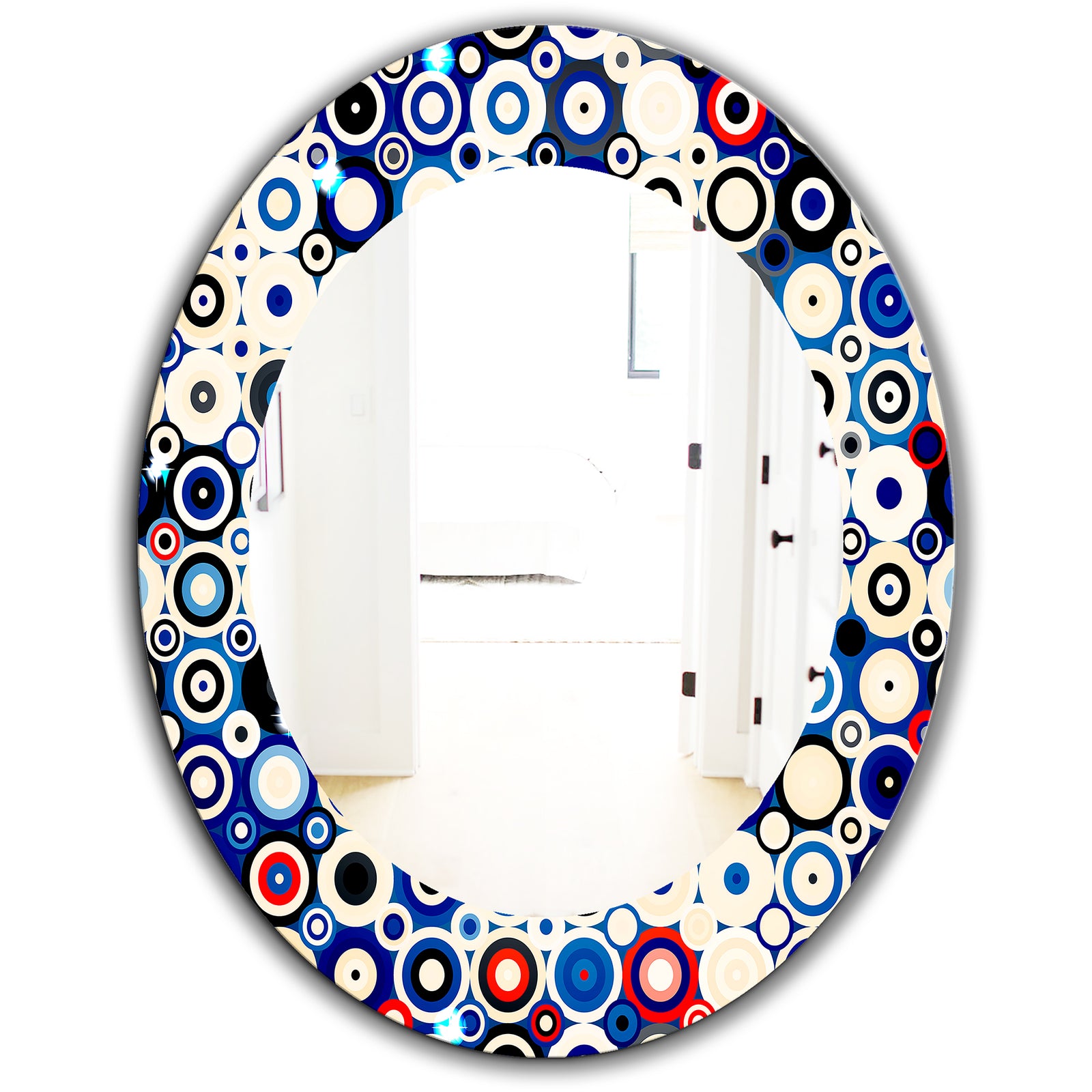 Retro Stars and Dots In Disco Style - Bohemian and Eclectic Mirror - Oval or Round Wall Mirror