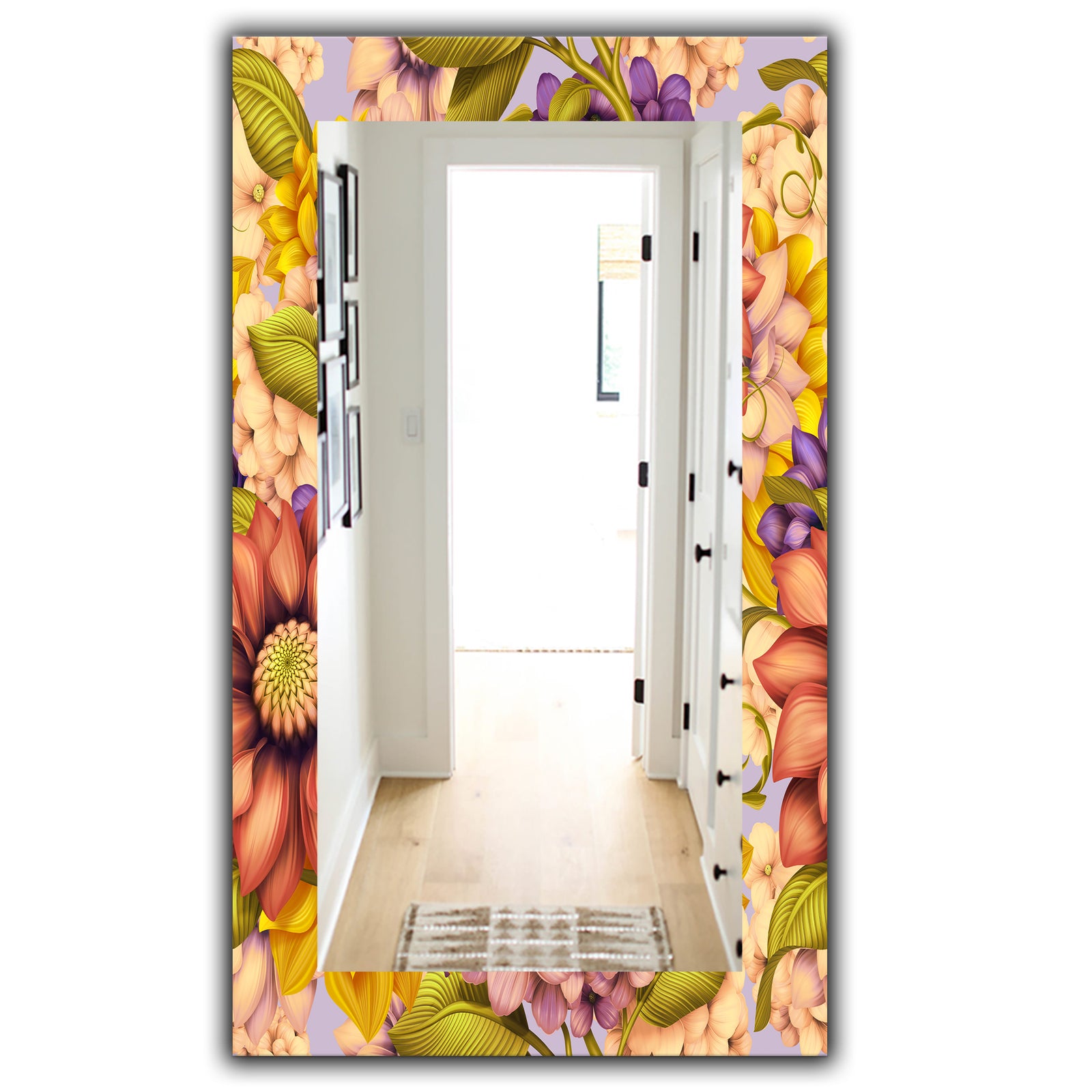 Vintage Wild Red Pink and Purple Flowers - Traditional Mirror - Wall Mirror