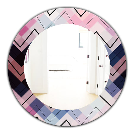 Geometric Chevron In Blue and Pink - Modern Mirror - Oval or Round Wall Mirror