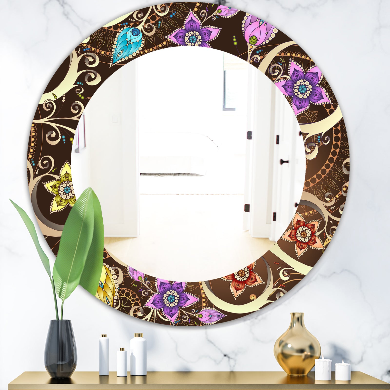 Obsidian Bloom 17 - Bohemian and Eclectic Mirror - Oval or Round Wall Mirror