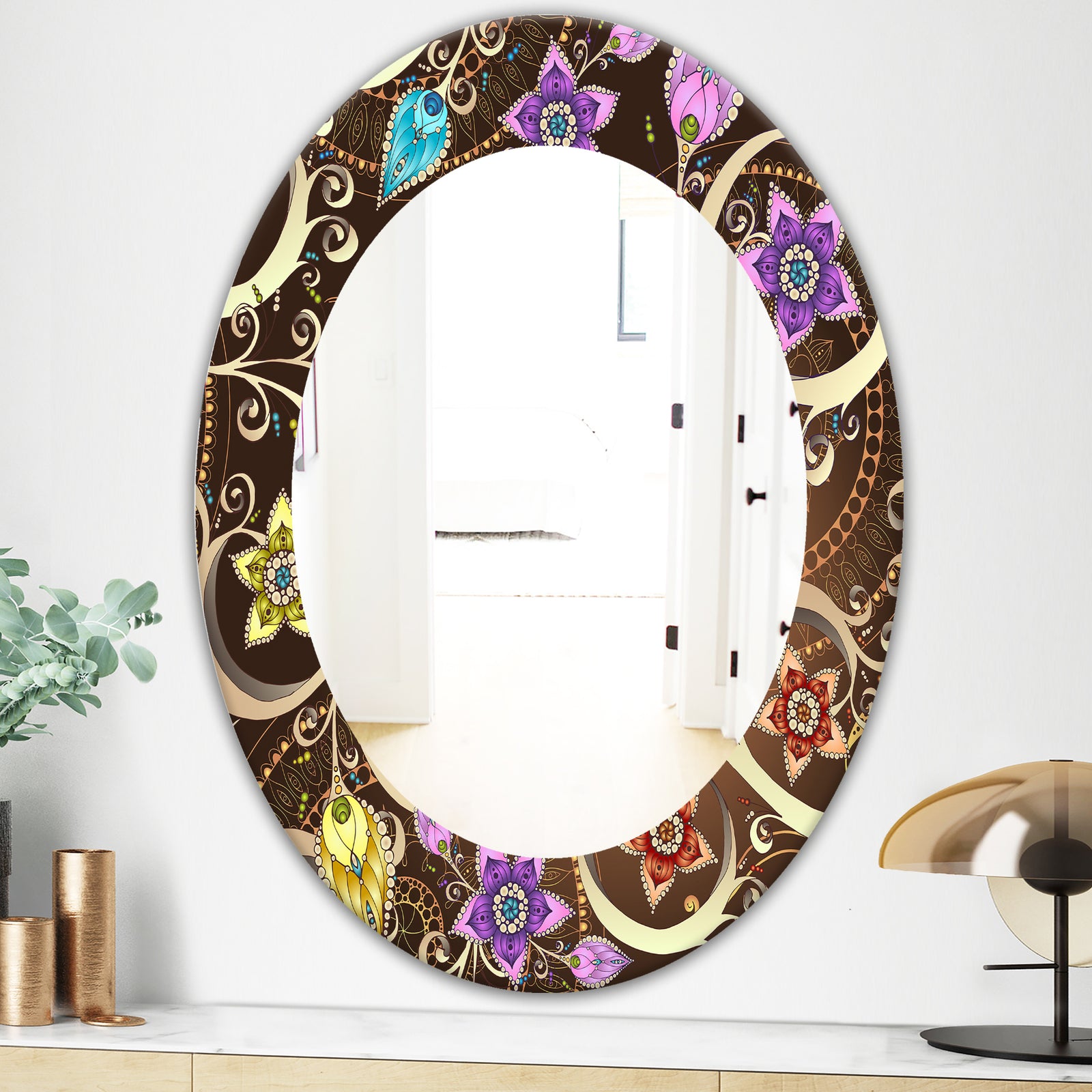Obsidian Bloom 17 - Bohemian and Eclectic Mirror - Oval or Round Wall Mirror