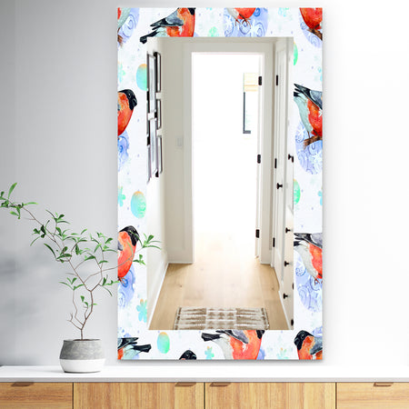 Bullfinch Bird On Abstract Doodle Circles - Traditional Mirror - Wall Mirror
