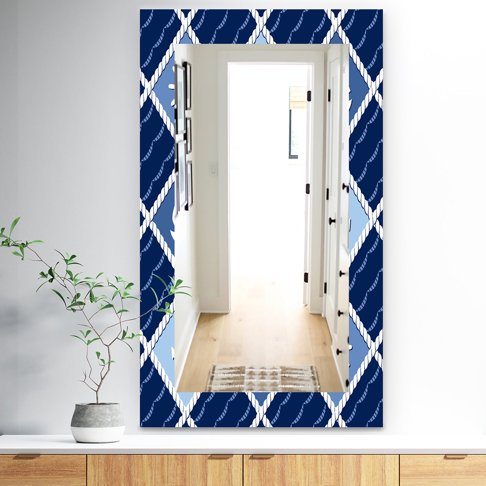 Anchor and Sailboat On Blue Waves - Traditional Mirror - Vanity Mirror