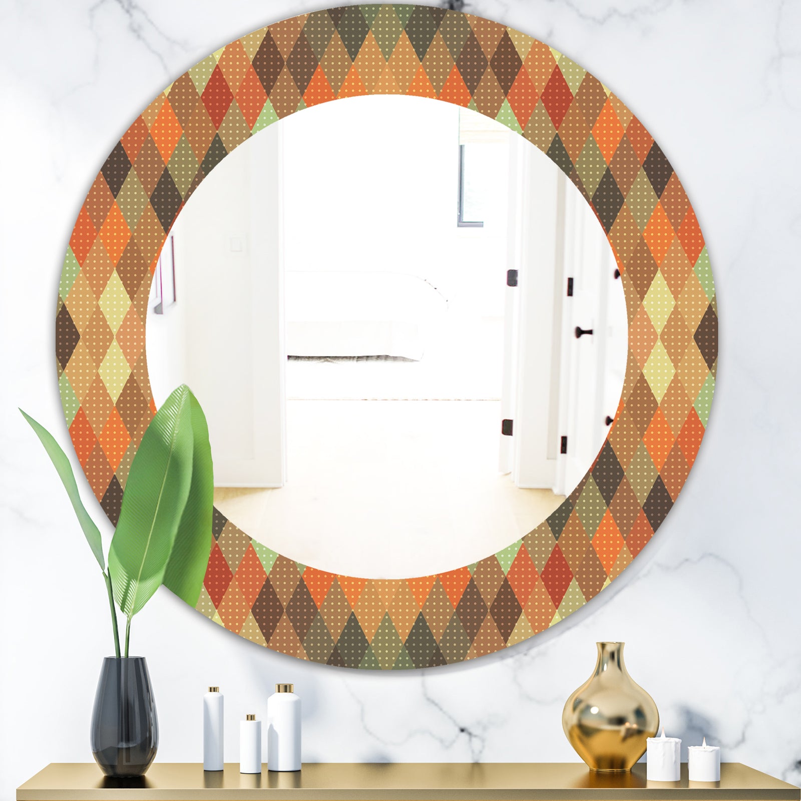 Triangular Colourfields 30 - Modern Mirror - Oval or Round Wall Mirror
