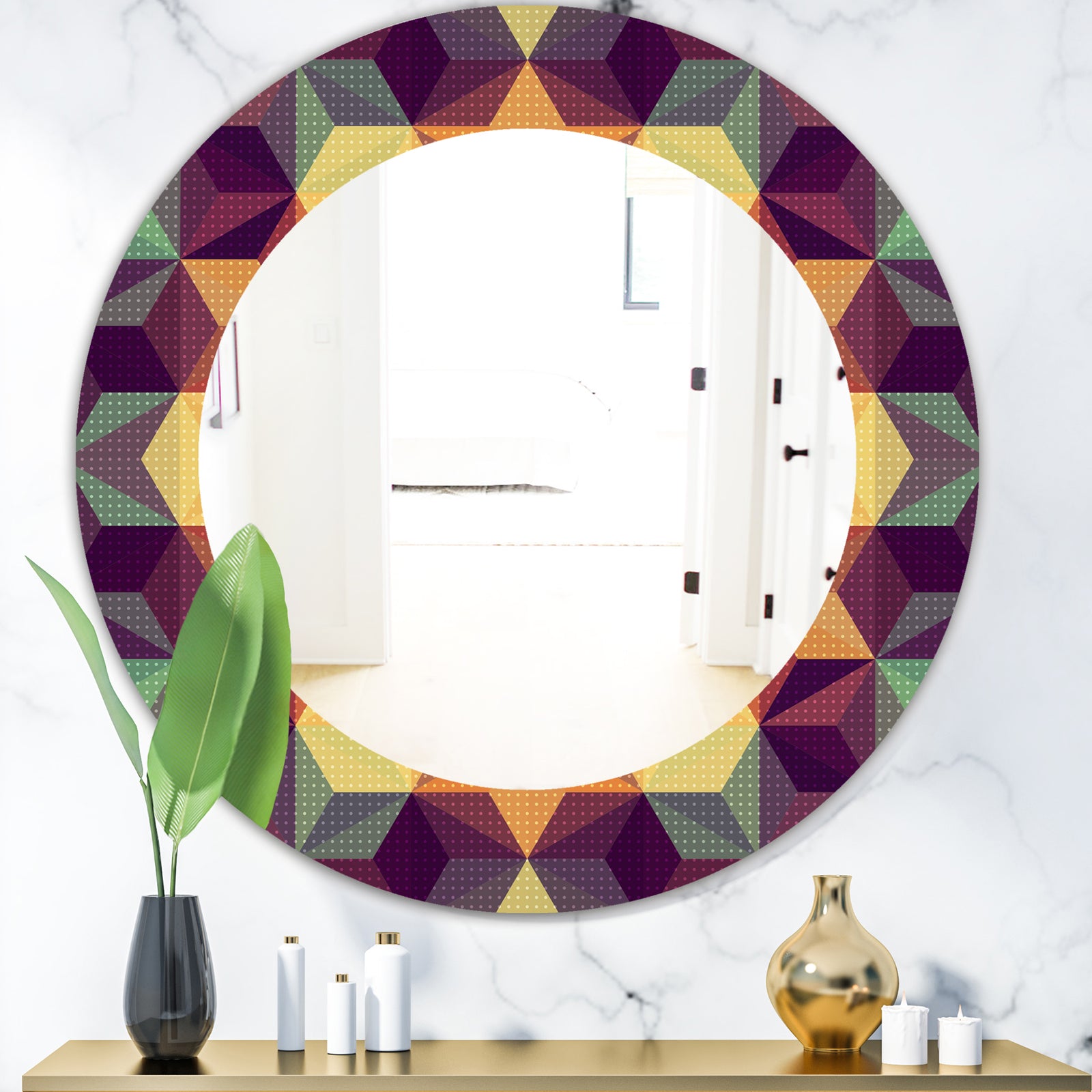 Triangular Colourfields 31 - Modern Mirror - Oval or Round Wall Mirror