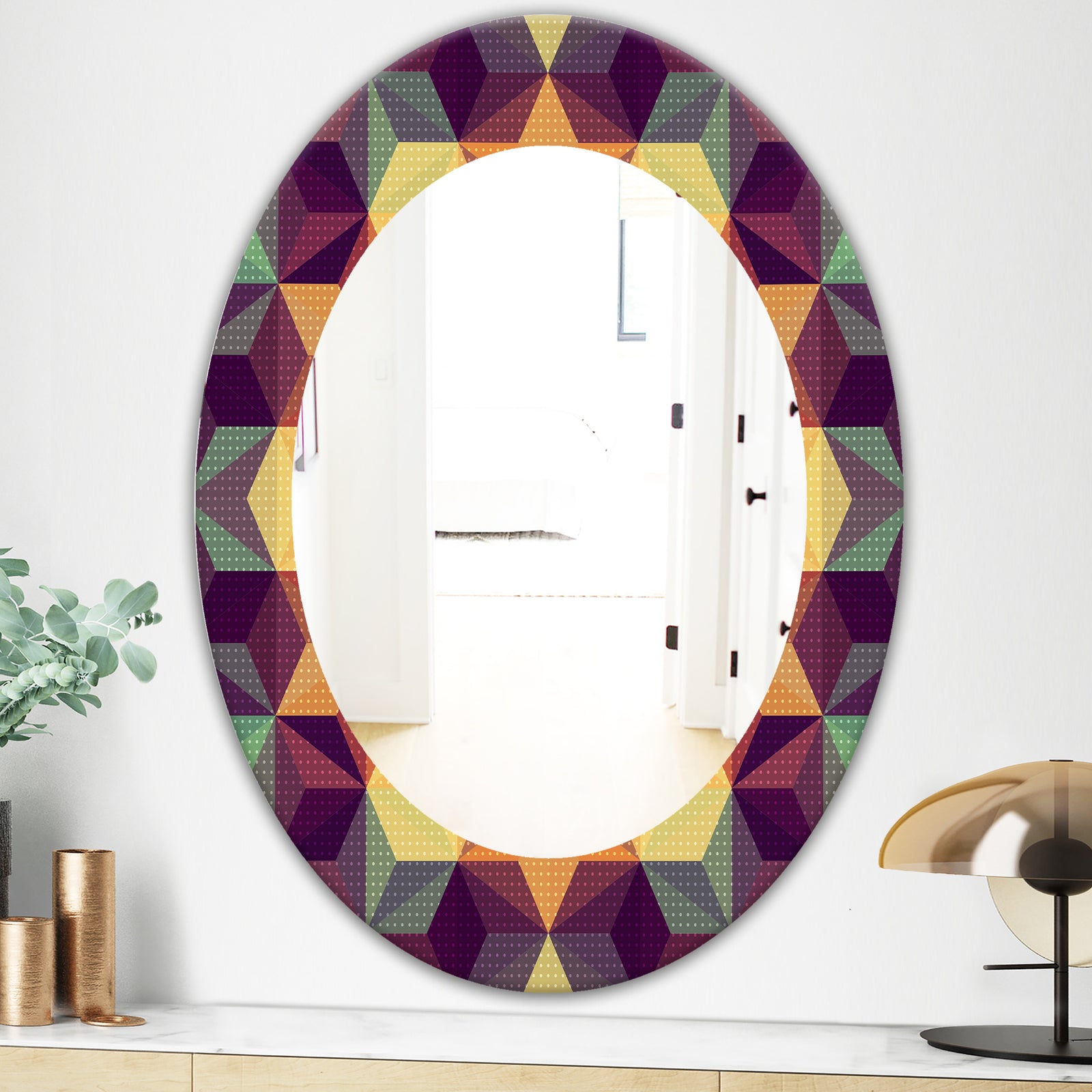 Triangular Colourfields 31 - Modern Mirror - Oval or Round Wall Mirror