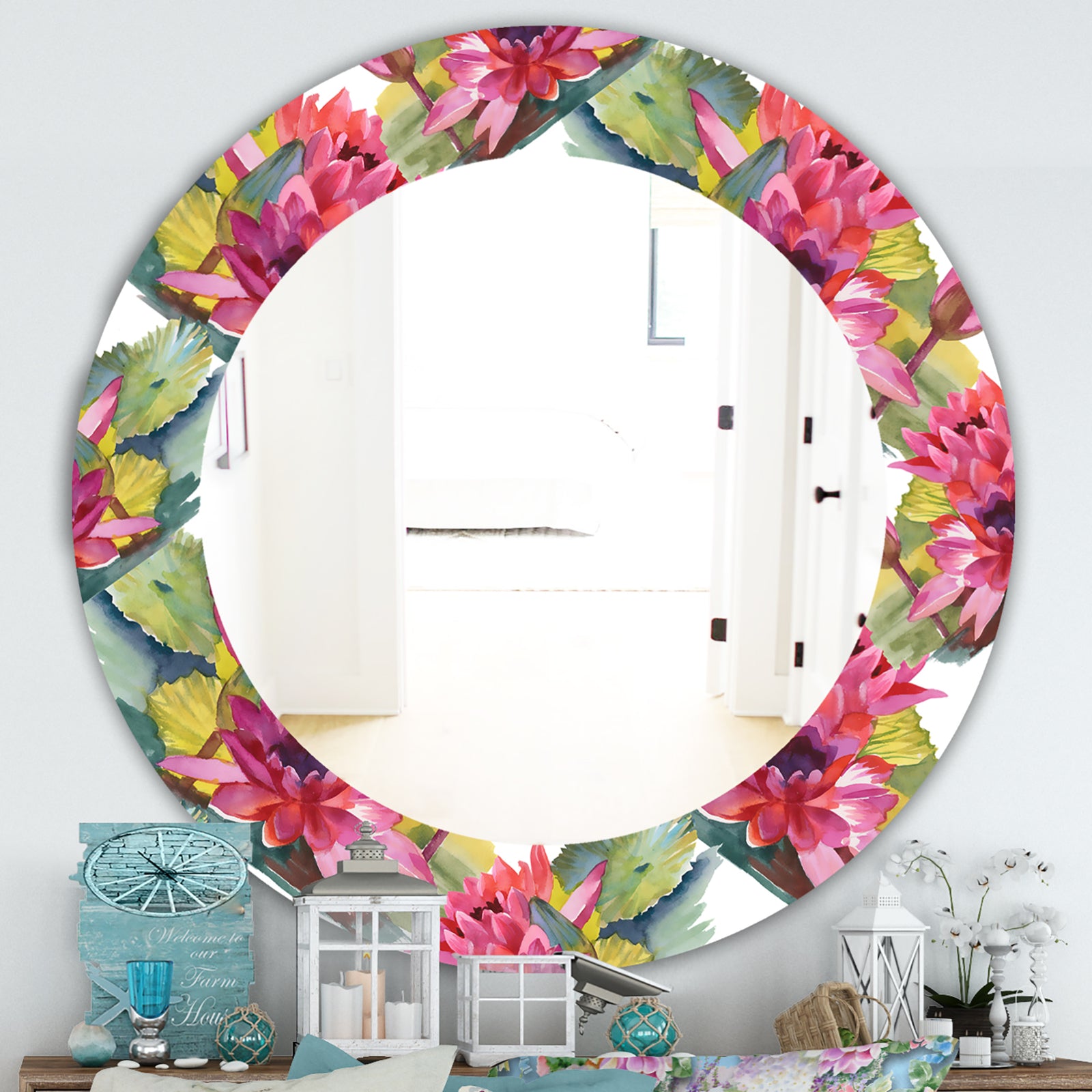 Pink Blossom 36 - Traditional Mirror - Oval or Round Wall Mirror