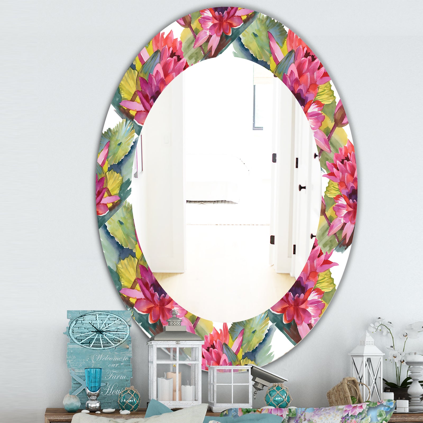 Pink Blossom 36 - Traditional Mirror - Oval or Round Wall Mirror