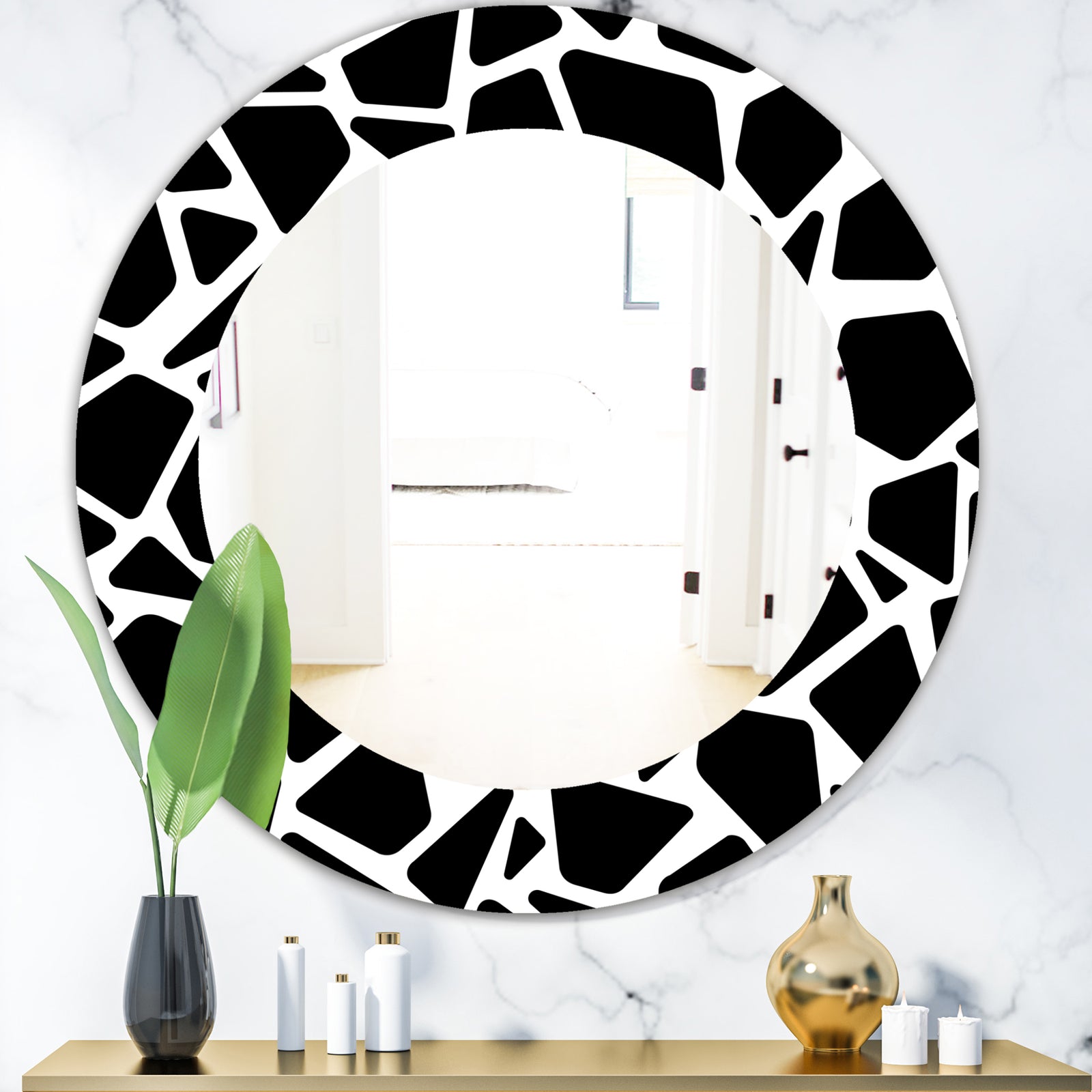 Black & White 6 - Mid-Century Modern Mirror - Oval or Round Wall Mirror
