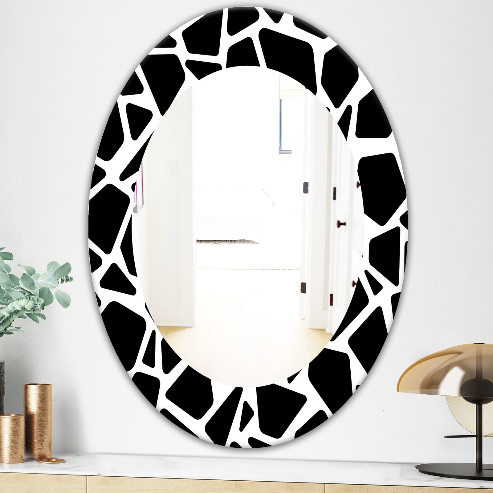 Black & White 6 - Mid-Century Modern Mirror - Oval or Round Wall Mirror