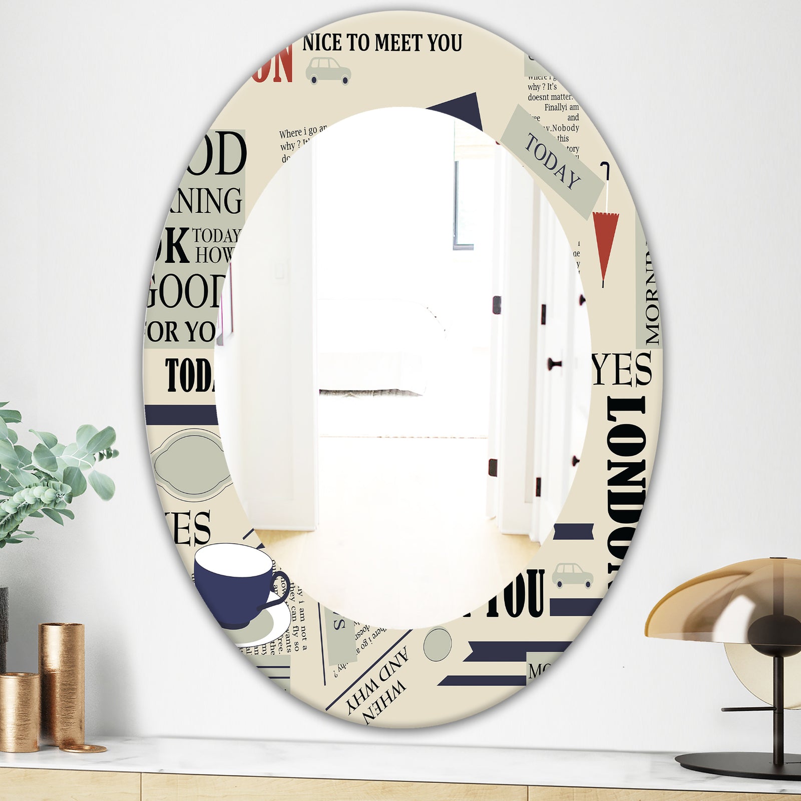 Retro London Good Morning - Mid-Century Mirror - Frameless Oval or Round Wall Mirror