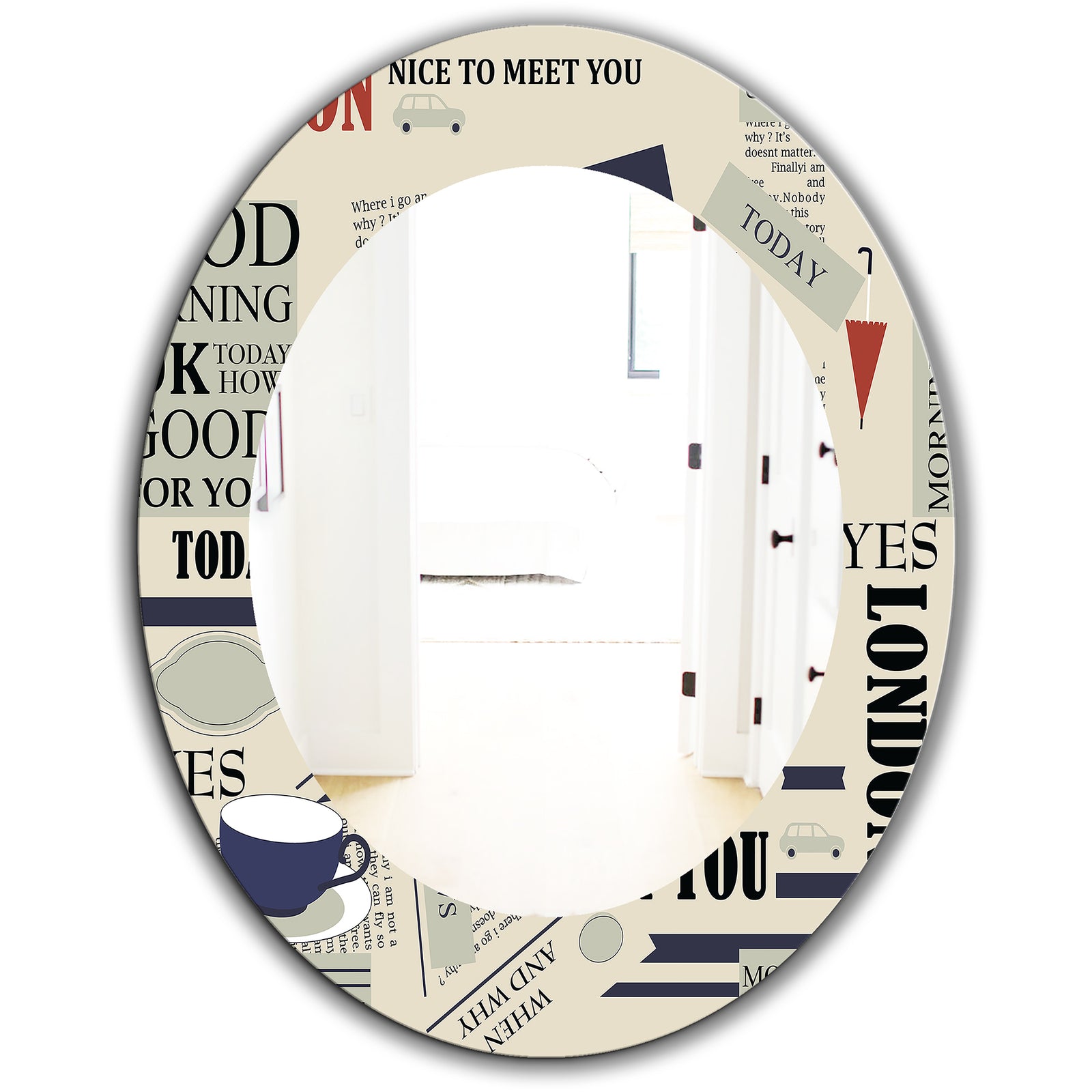 Retro London Good Morning - Mid-Century Mirror - Frameless Oval or Round Wall Mirror