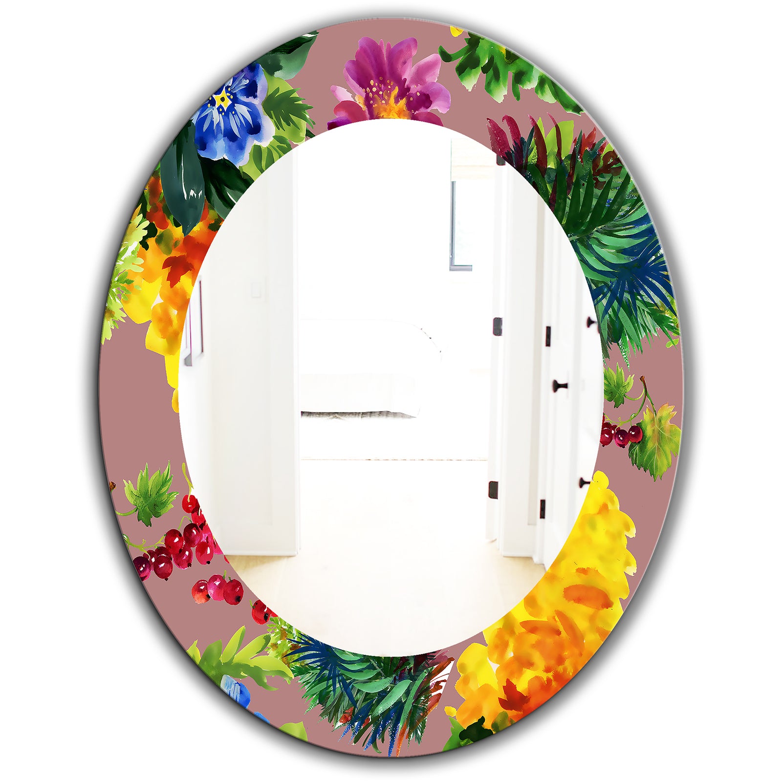 Flower With Little Red Berries - Traditional Mirror - Oval or Round Wall Mirror
