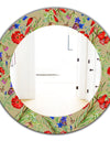 Red Purple and Little Blue Blossoming Flowers - Traditional Mirror - Frameless Oval or Round Wall Mirror