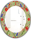 Red Purple and Little Blue Blossoming Flowers - Traditional Mirror - Frameless Oval or Round Wall Mirror