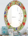 Red Purple and Little Blue Blossoming Flowers - Traditional Mirror - Frameless Oval or Round Wall Mirror