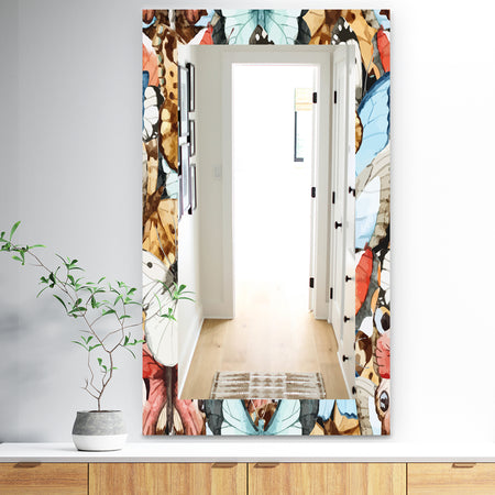 White Red and Blue and Brown Butterfly Pattern - Traditional Mirror - Wall Mirror
