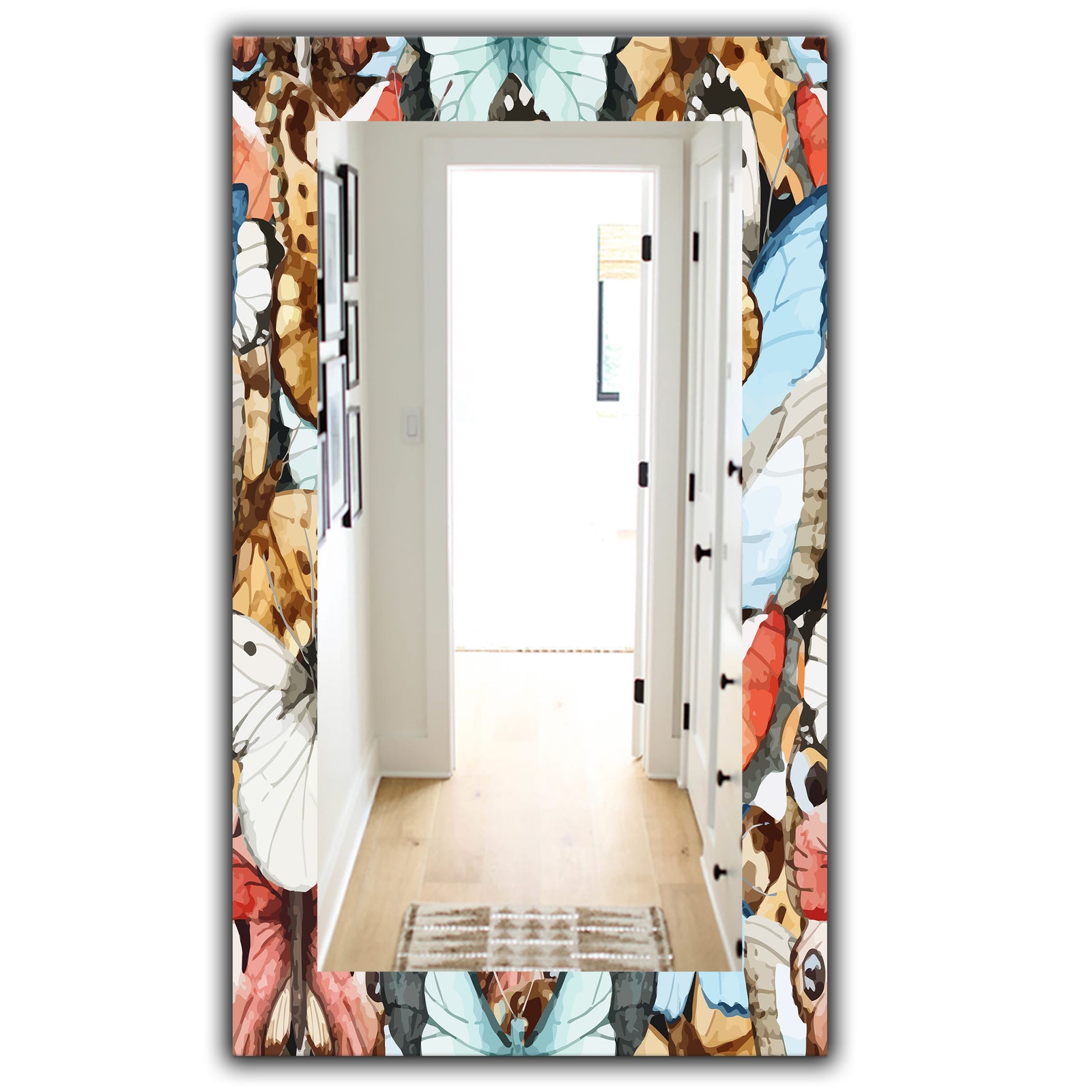 White Red and Blue and Brown Butterfly Pattern - Traditional Mirror - Wall Mirror