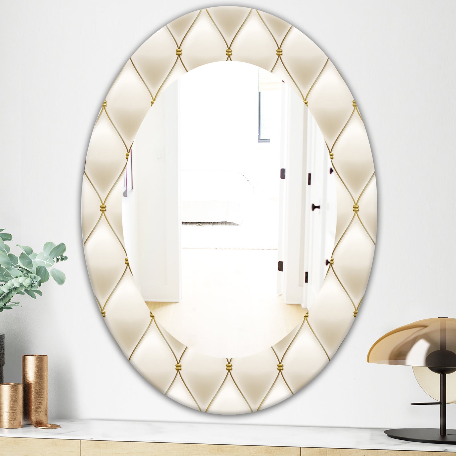 Fancy Leather Sofa - Bohemian and Eclectic Mirror - Oval or Round Wall Mirror