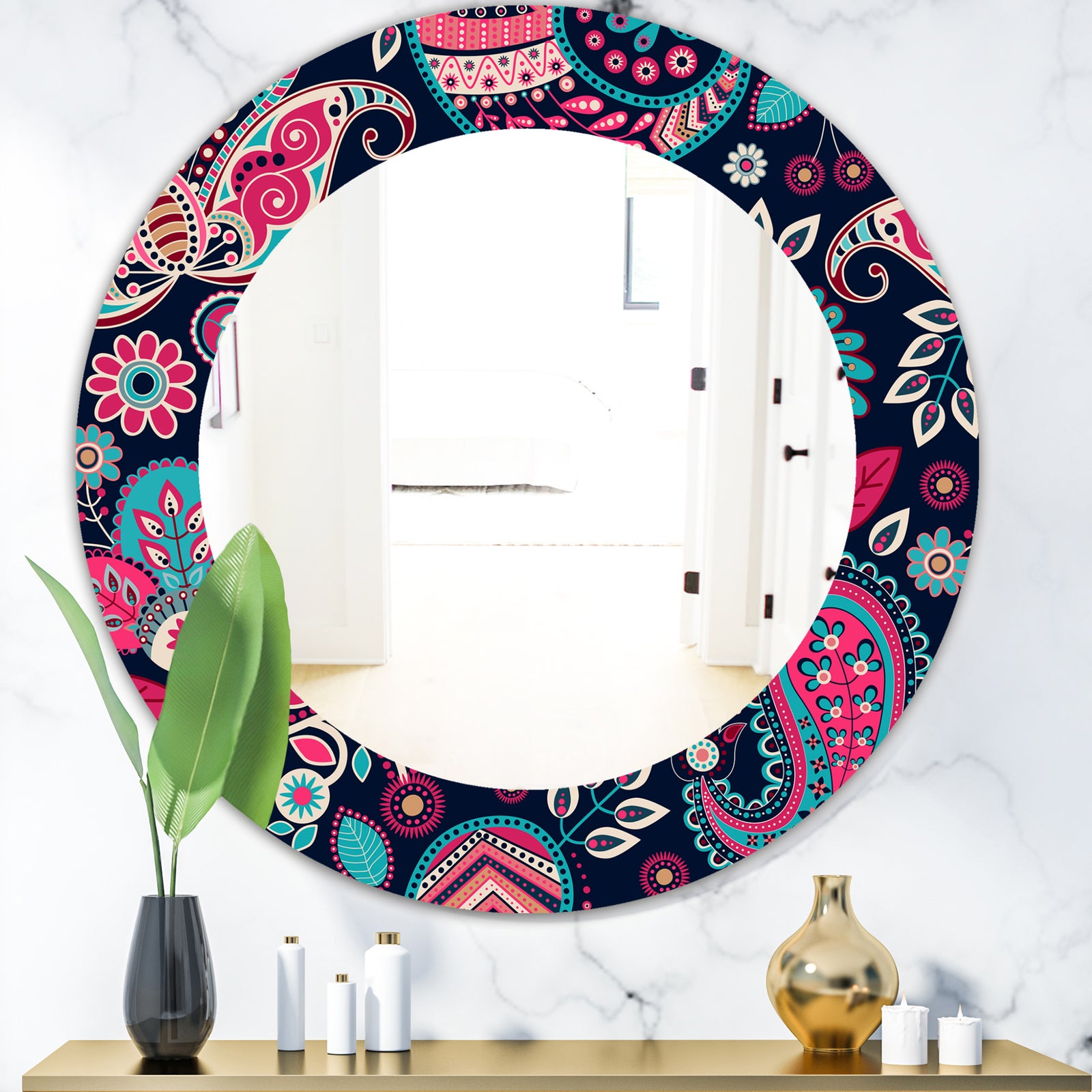 Obsidian Bloom 18 - Bohemian and Eclectic Mirror - Oval or Round Wall Mirror