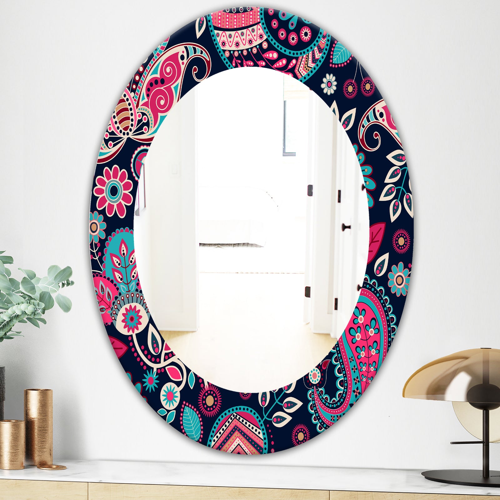 Obsidian Bloom 18 - Bohemian and Eclectic Mirror - Oval or Round Wall Mirror